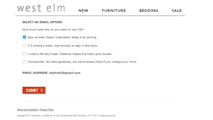 Westelm example on email marketing
